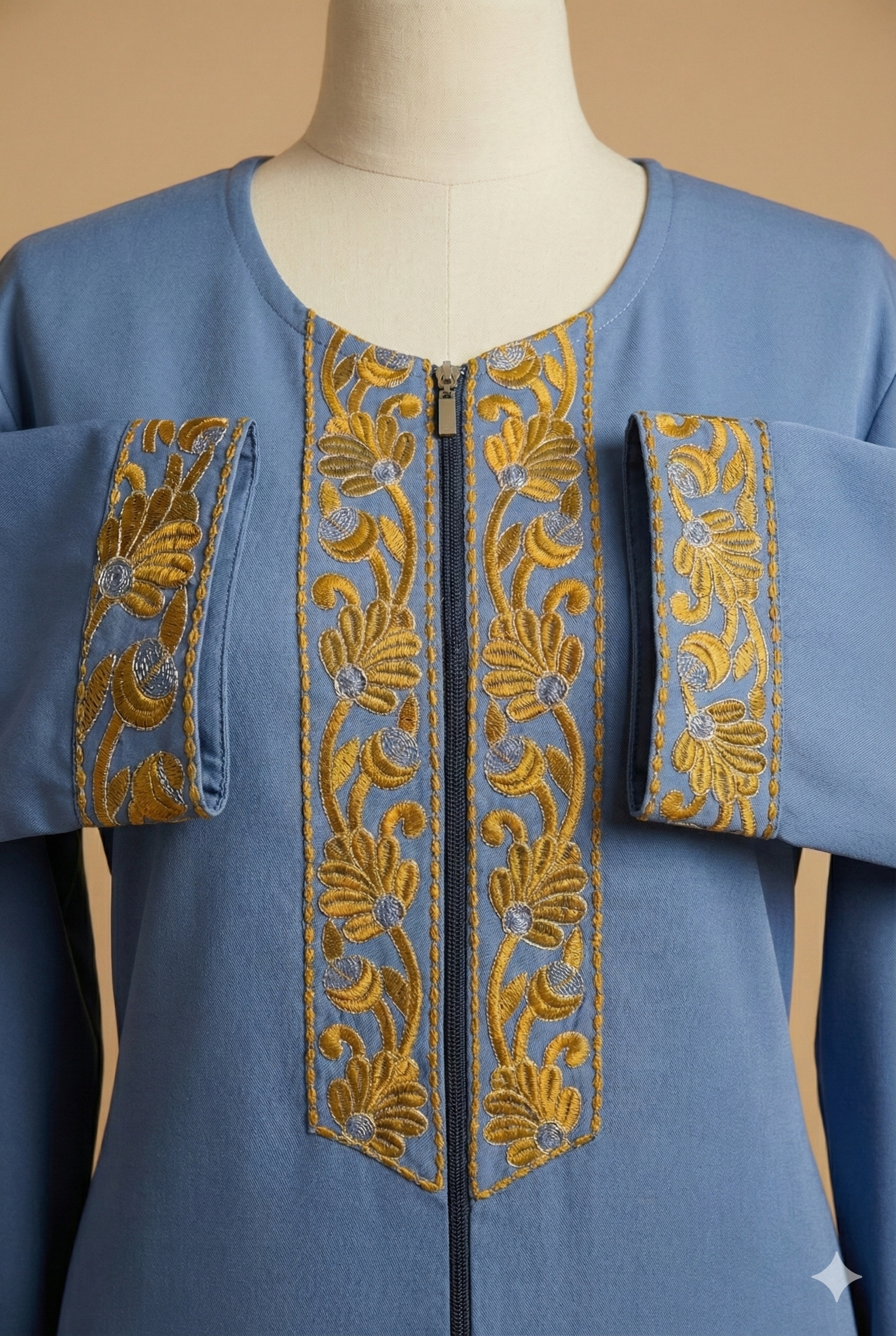 جلّباب دجينز بالطرز الذهبي – قصّة كلاسيكية وأنيقة (Copy) - الصورة 5